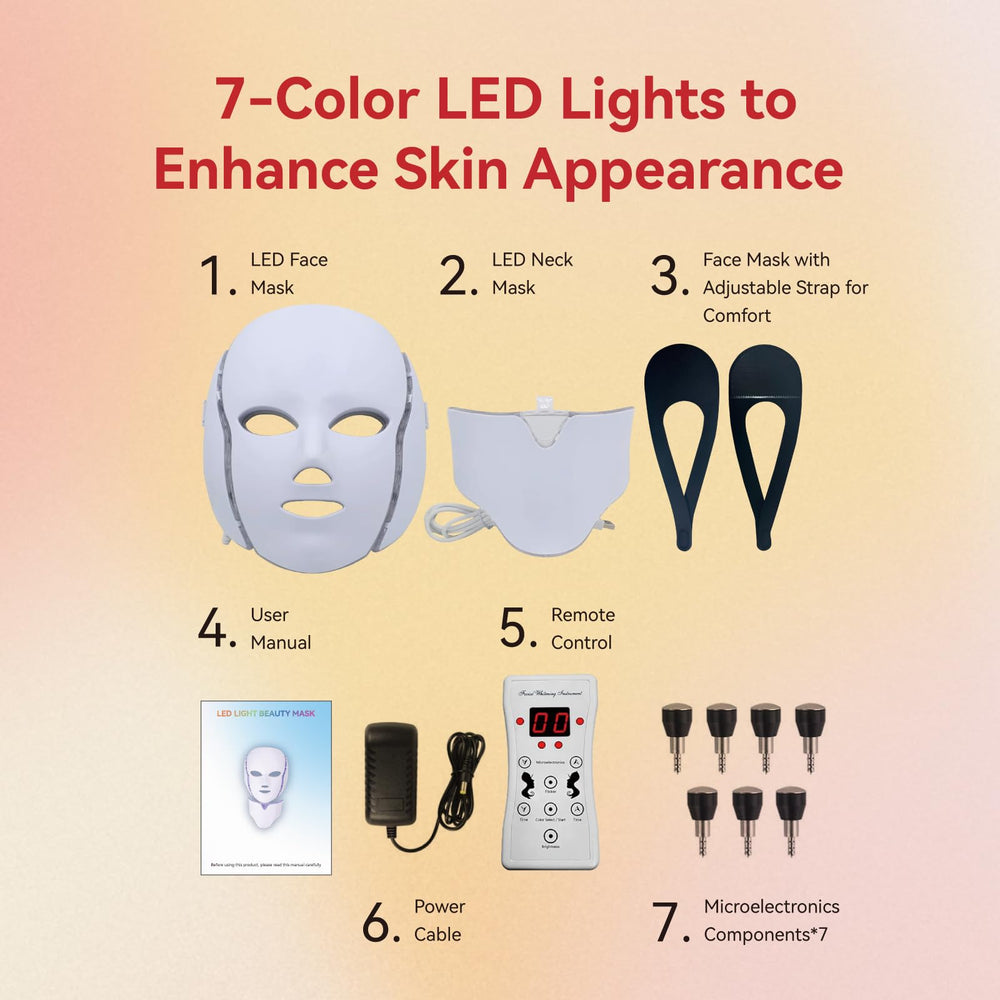 BeaRay LED face mask on face and neck for comprehensive care.