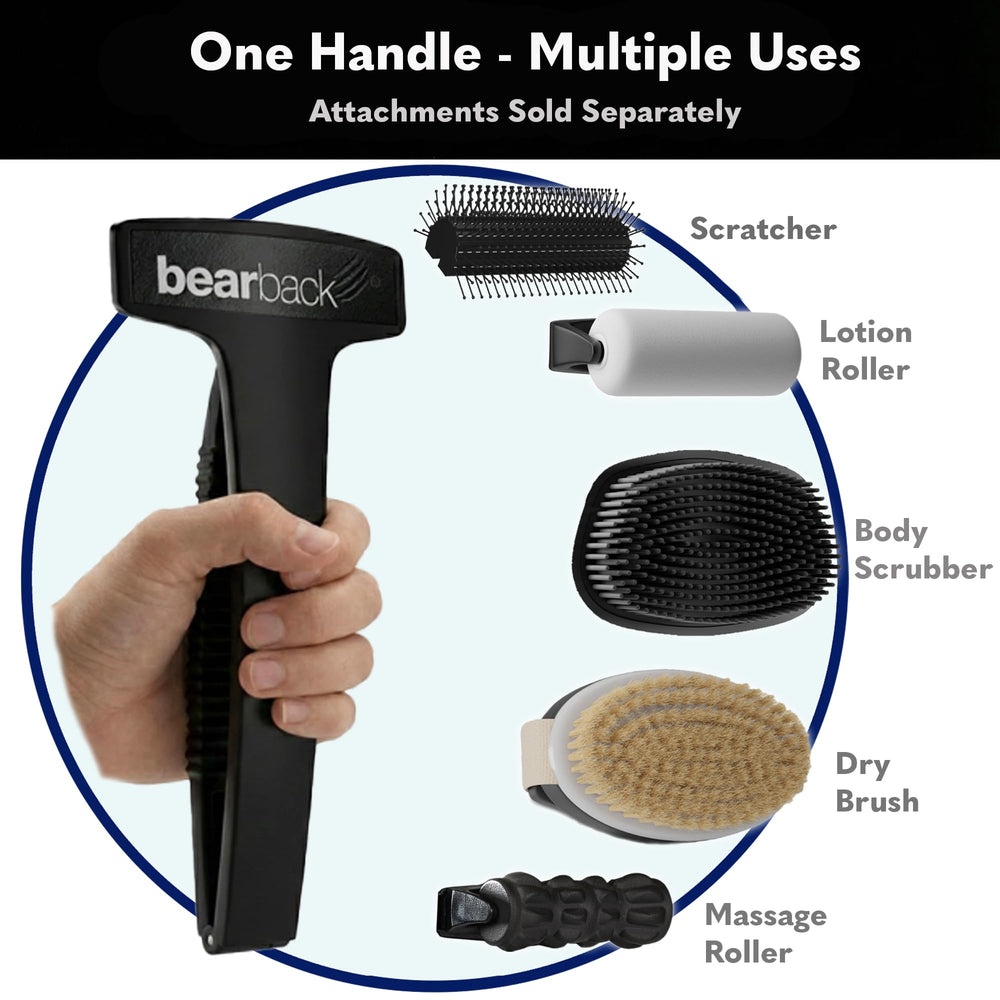 Bearback back shaver shown in bathroom setup with ergonomic design.