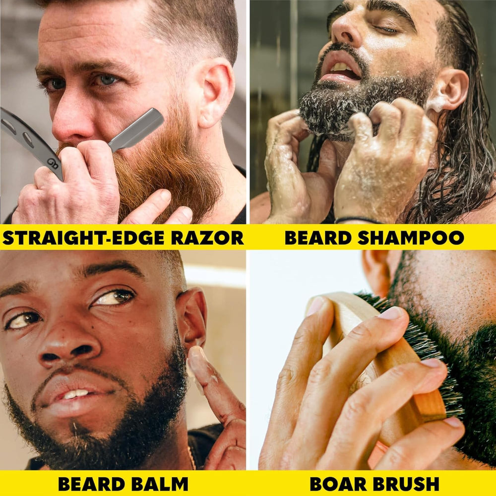 The Beard Club grooming kit shampoo bottle demonstrates easy daily cleansing for comfortable skin.