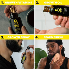 The Beard Club Premium Growth Vitamins capsules show daily nutrient support for beard vitality.