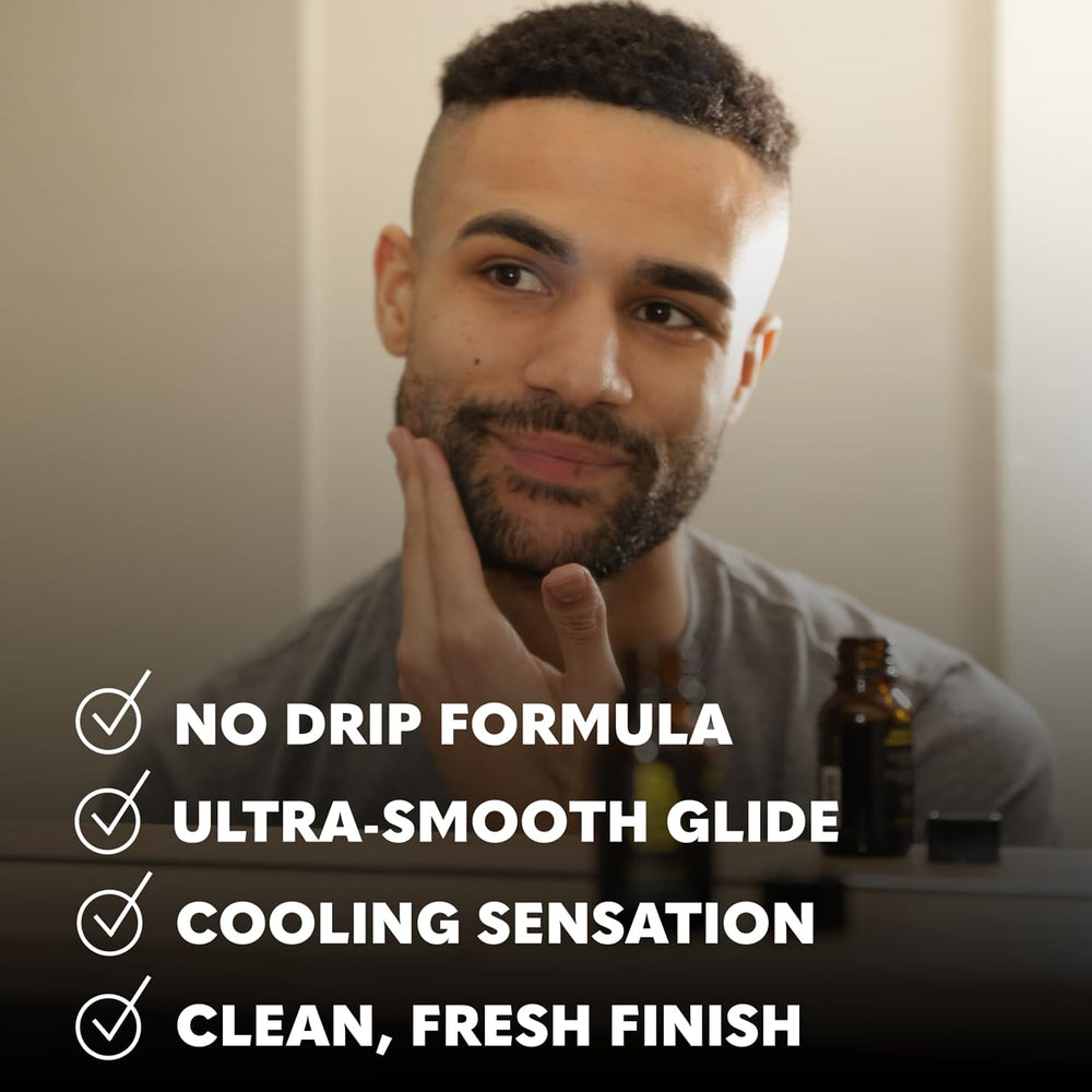 Beard Club shaving gel closeup texture shows clear non-foaming formula for smoother glide