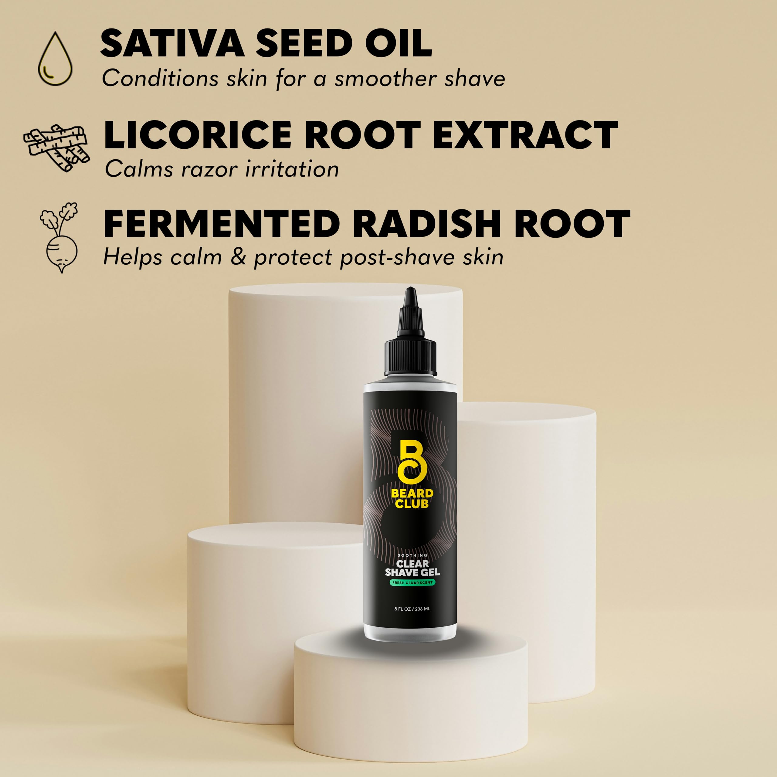 Beard Club shaving gel licorice-root texture emphasizes calming skin-friendly ingredients during shave