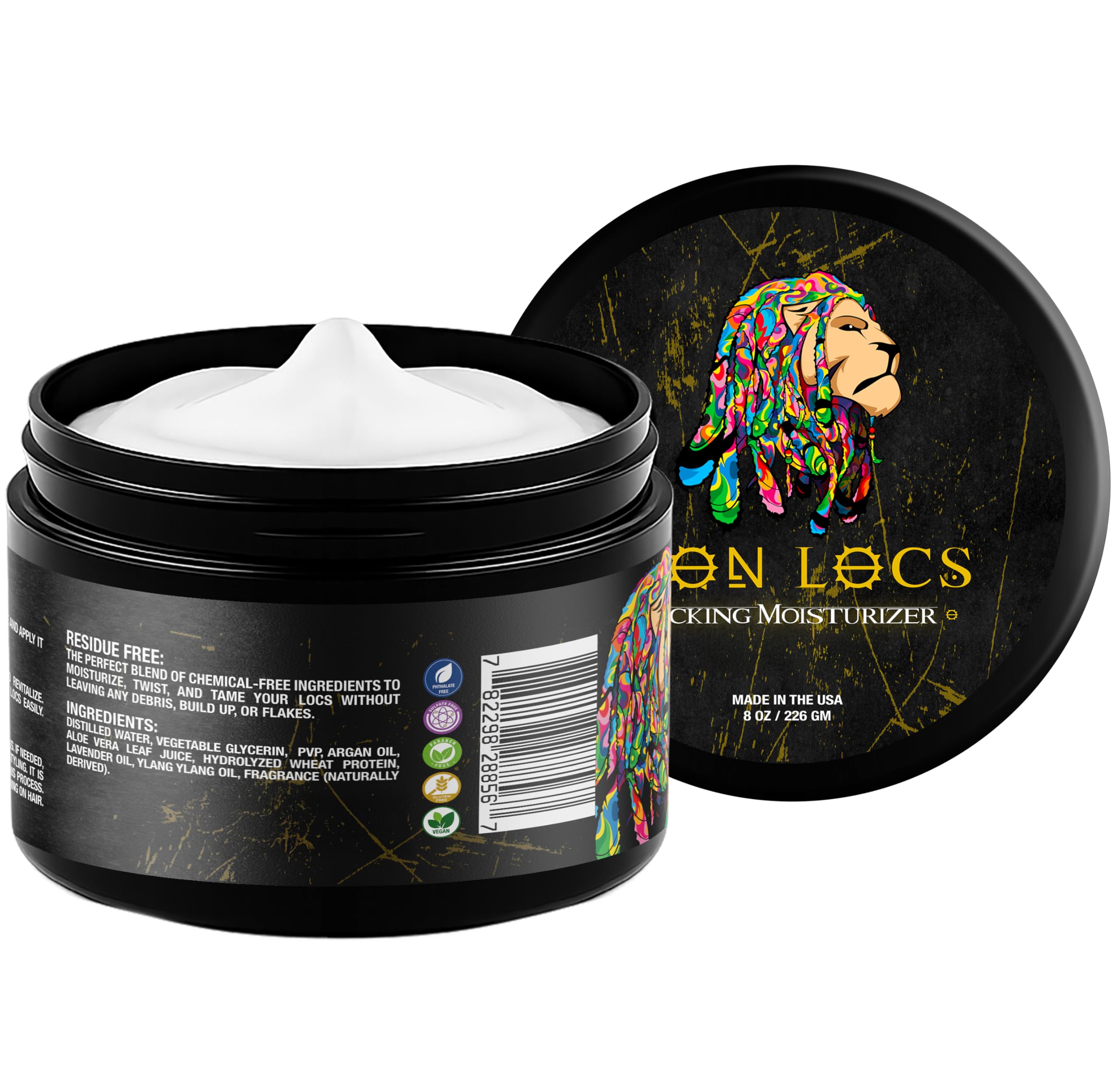 Beard Gains Lion Locs argan and jojoba oil blend nourishes hair without heaviness.