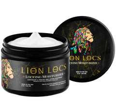 Beard Gains Lion Locs Moisturizer 8oz jar shows creamy texture for smoother dreadlocks.
