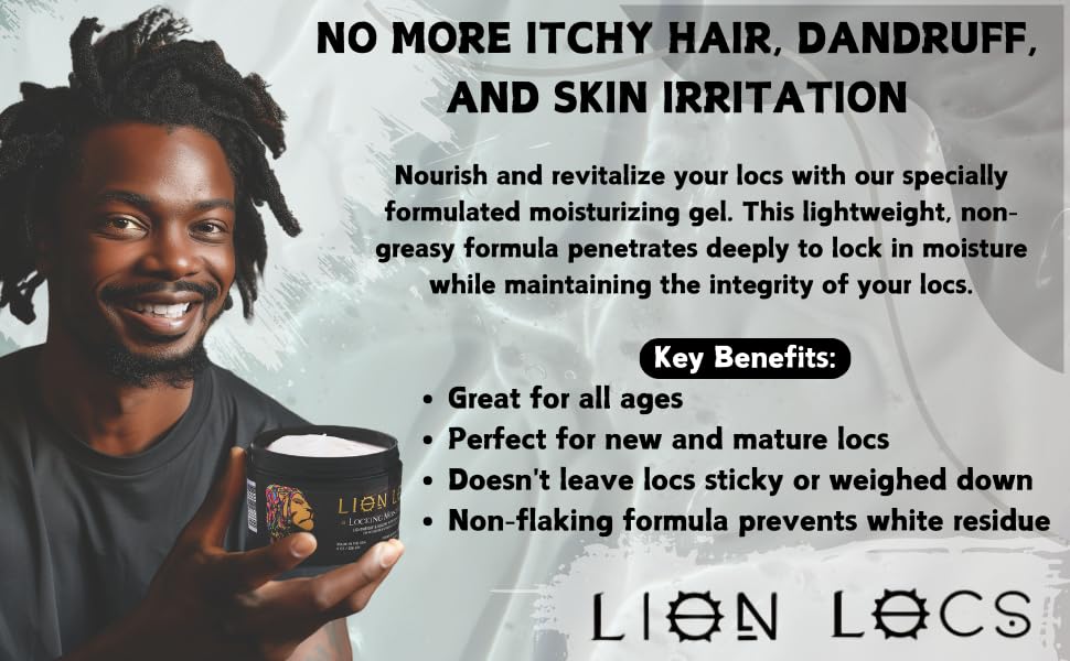 Beard Gains Lion Locs natural ingredients label highlights aloe vera and oils for hydration.