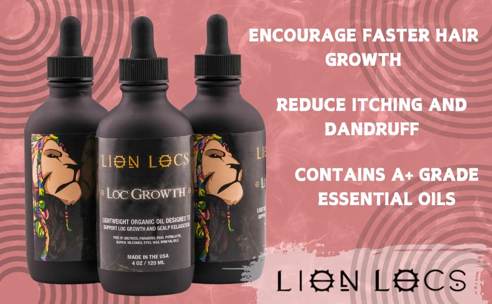 Beard Gains Lion Locs natural ingredients label emphasizes chemical-free formula.