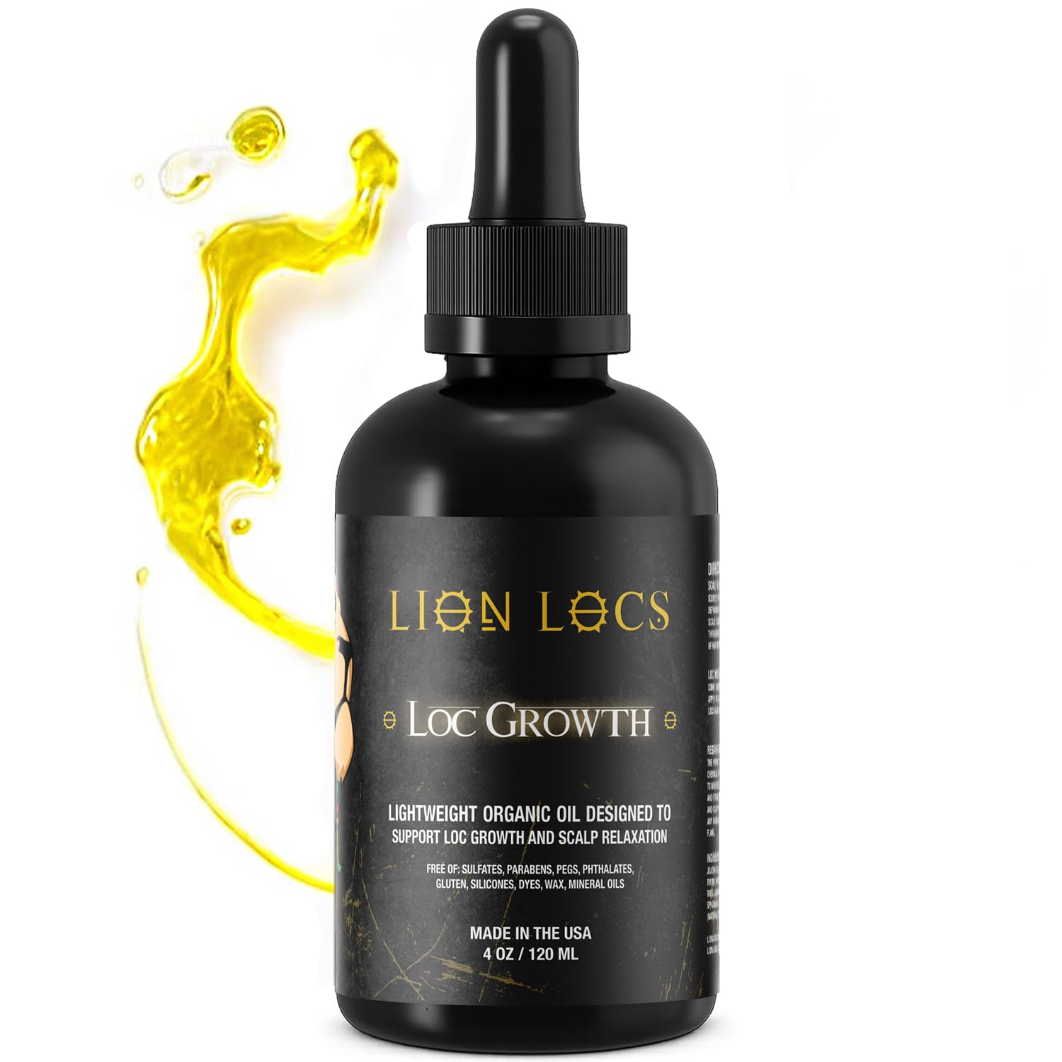 Beard Gains Lion Locs oil bottle pour supports healthy dreadlocks.