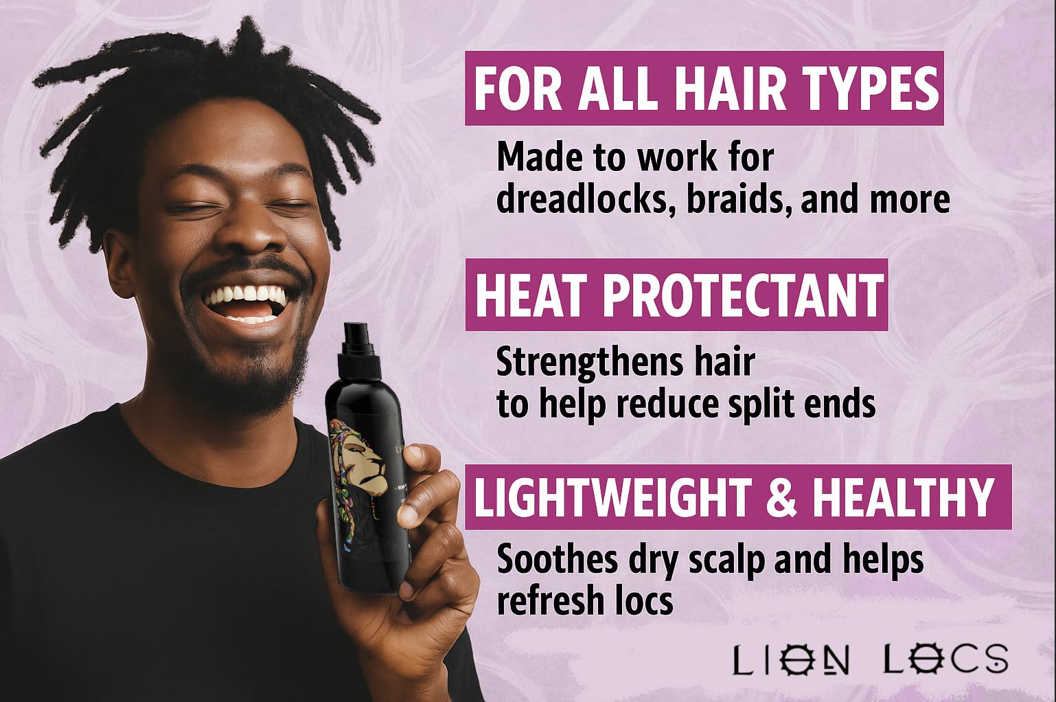 Beard Gains Lion Locs Rosewater Spray being spritzed for lightweight moisture.