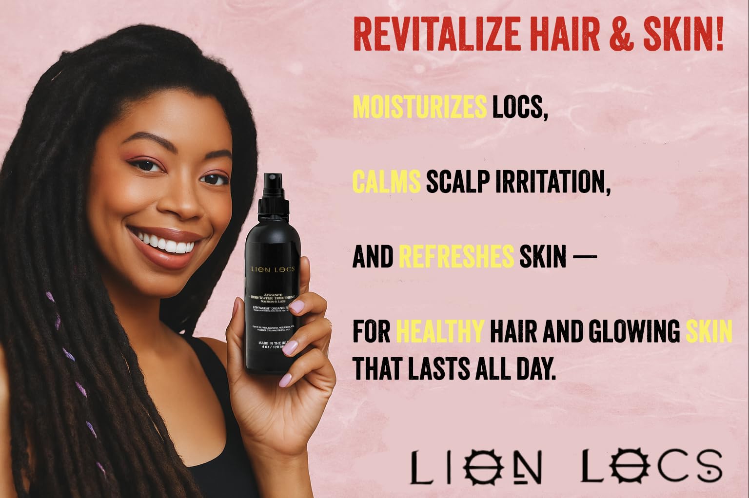 Beard Gains Lion Locs Rosewater Spray reduces frizz and adds natural shine.