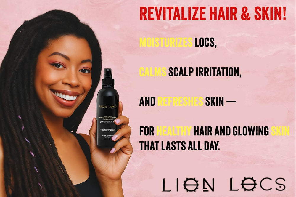 Beard Gains Lion Locs Rosewater Spray on dreadlocks for hydration and refresh