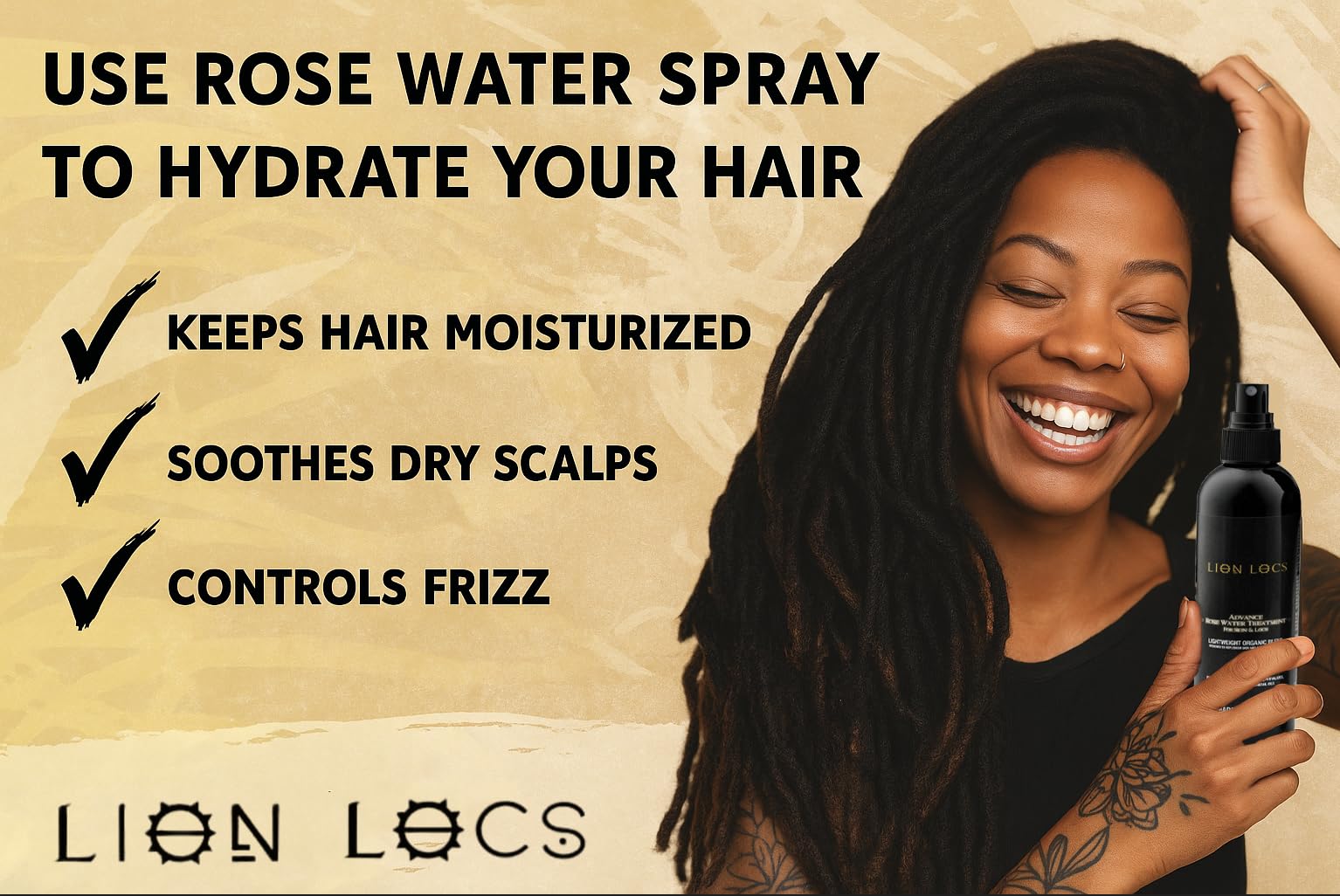 Beard Gains Lion Locs Rosewater Spray soothes itchy, irritated scalp during use.