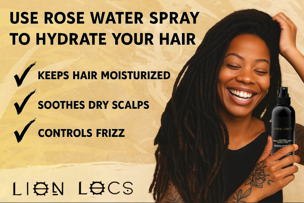 Beard Gains Lion Locs Rosewater Spray soothes itchy, irritated scalp during use.