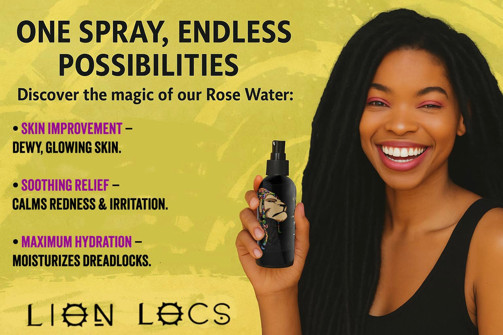 Beard Gains Lion Locs Rosewater Spray's delicate rose scent freshens locs all day.