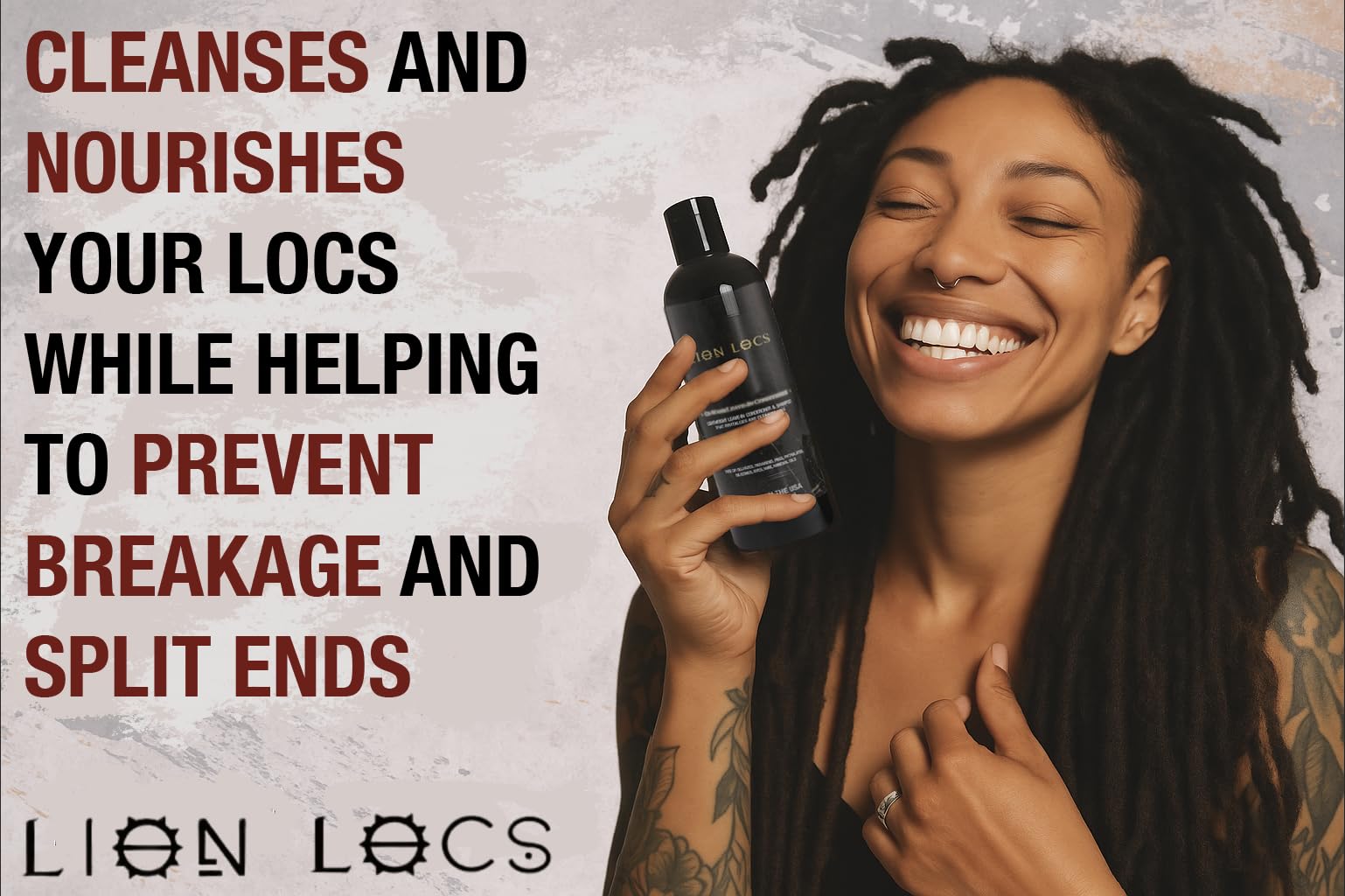 Beard Gains Lion Locs scalp-health closeup emphasizing comfort and cleanliness