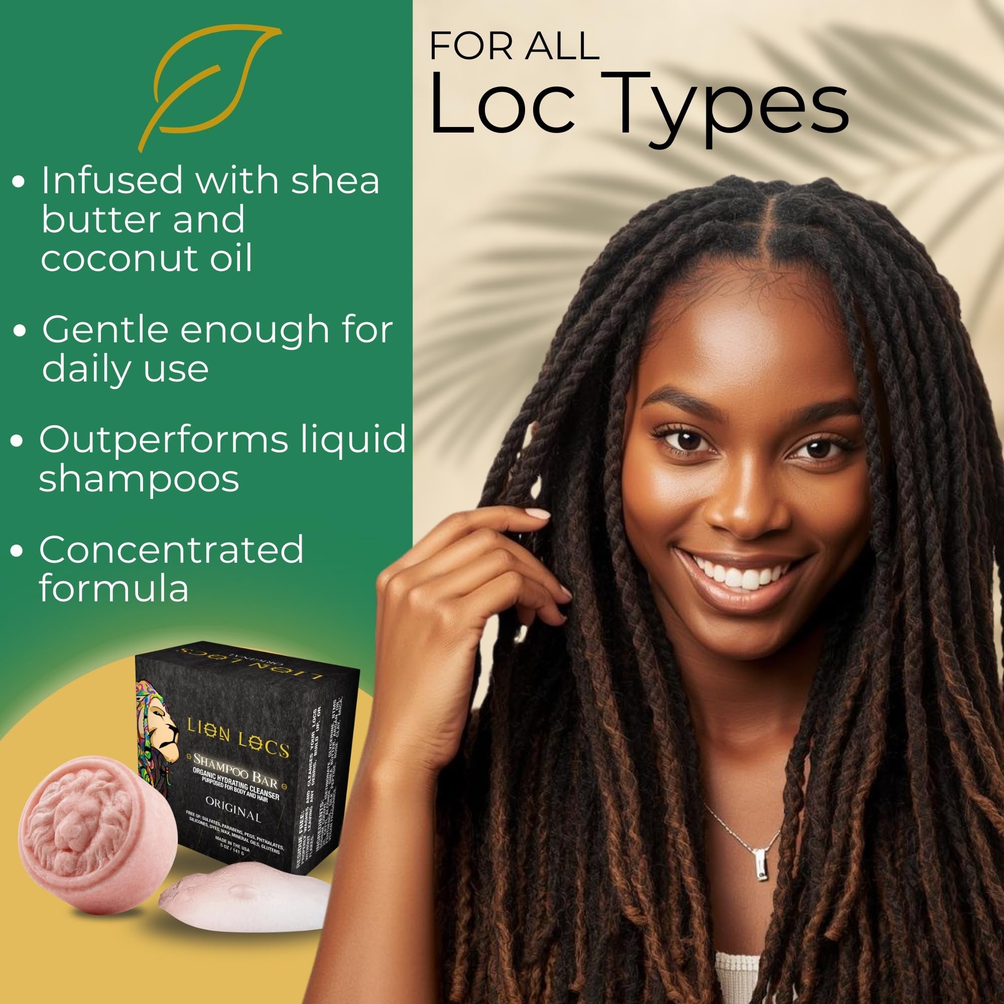 Beard Gains Lion Locs shampoo bar hydrates locs with shea and coconut