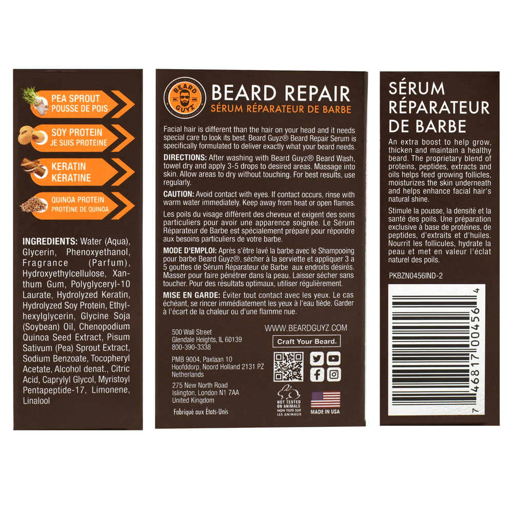Beard Guyz Beard Serum on beard hair showing frizz tame and polish