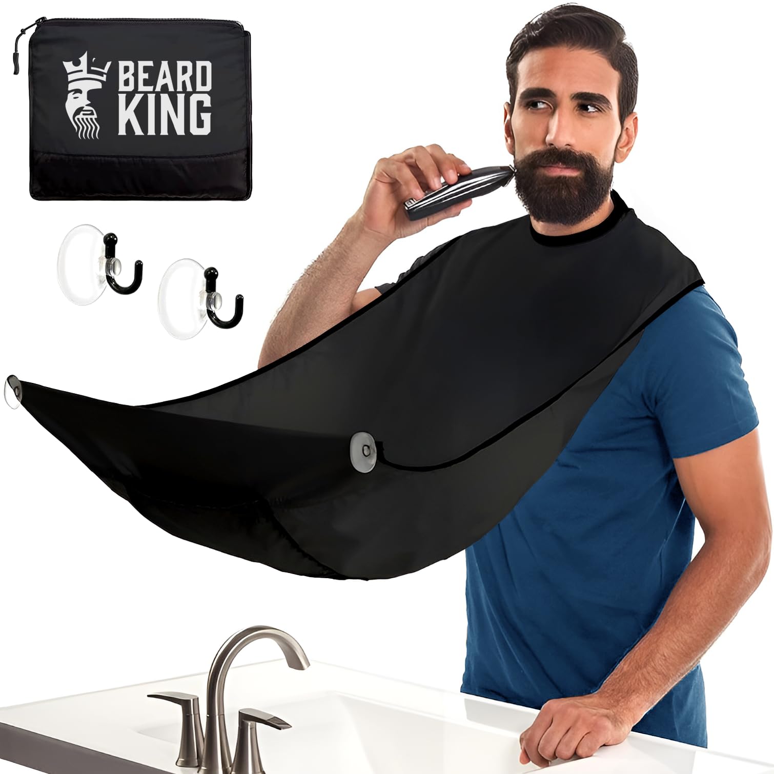 Beard King Beard Bib Apron en uso para evitar desorden al afeitar