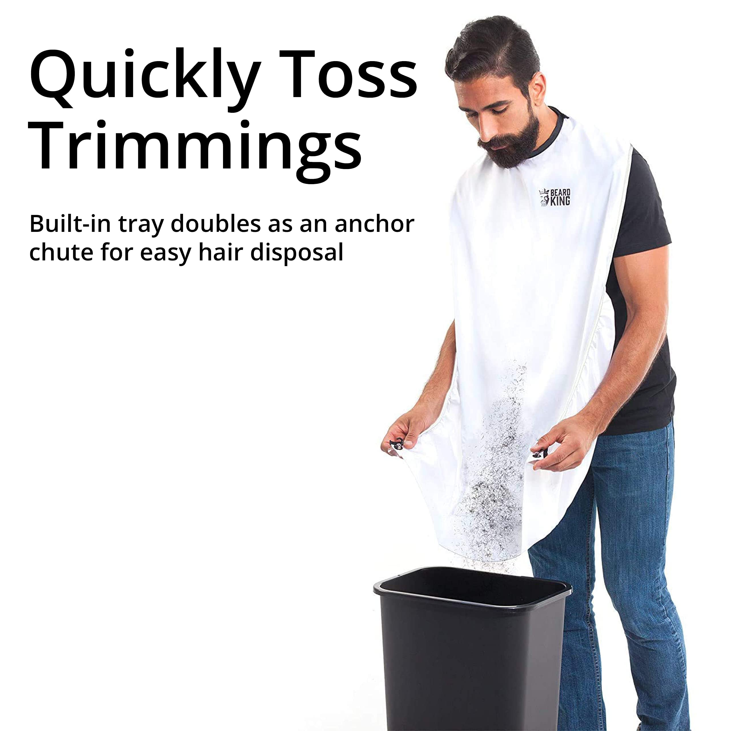 Beard King wide scoop catches hairs efficiently during shaving