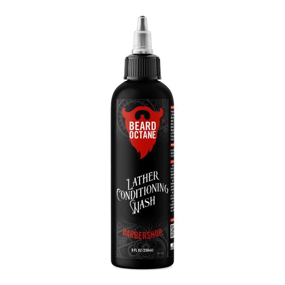 Beard Octane Barbershop Beard Wash 8oz bottle shows a clean beard routine.