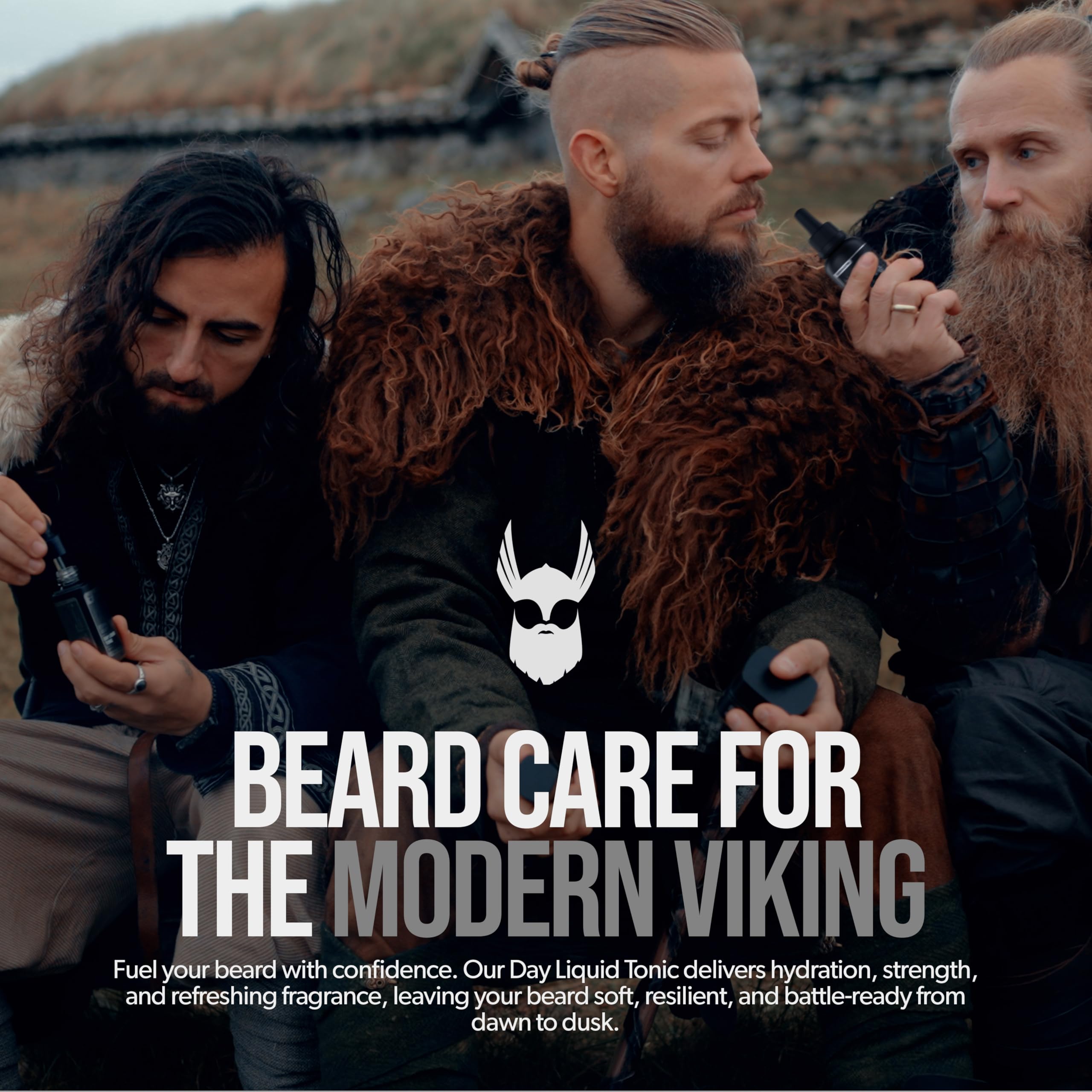 Lifestyle shot shows Viking Storm oil ready for your morning routine.