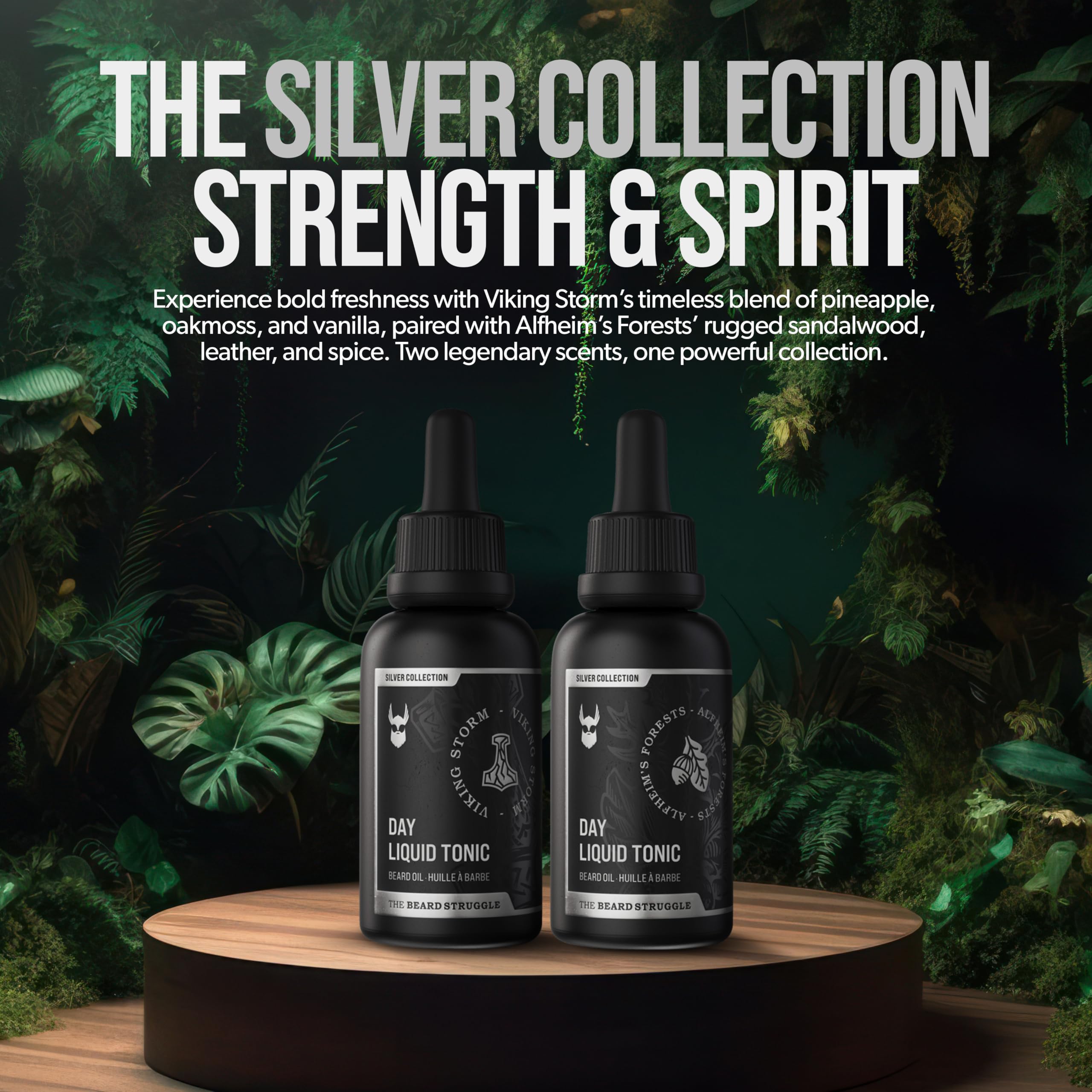 The Beard Struggle Day Liquid Tonic Viking Storm packaging highlights premium design.