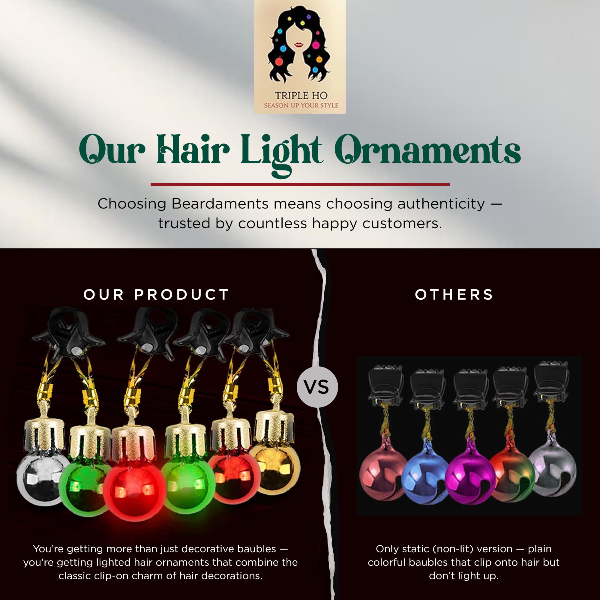 Beardaments Light Up Hair Lights on-off-switch demonstrates quick lighting control for events.