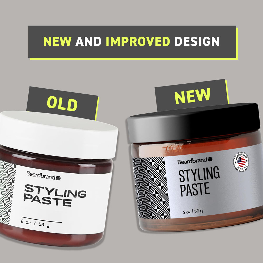 Beardbrand styling paste texture close-up reveals creamy, non-crunchy finish.