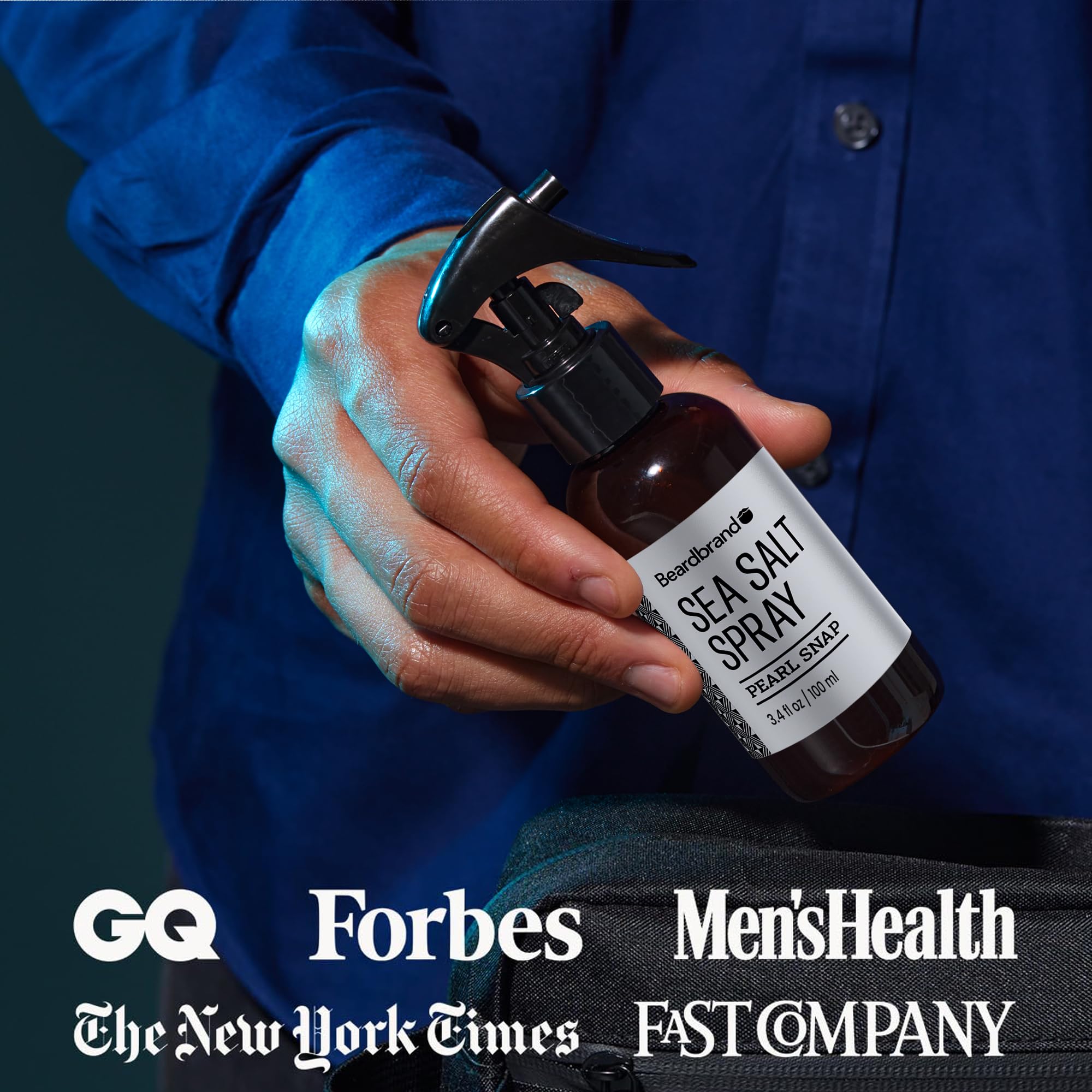 Beardbrand Sea Salt Spray packaging shot emphasizing USA-made quality.