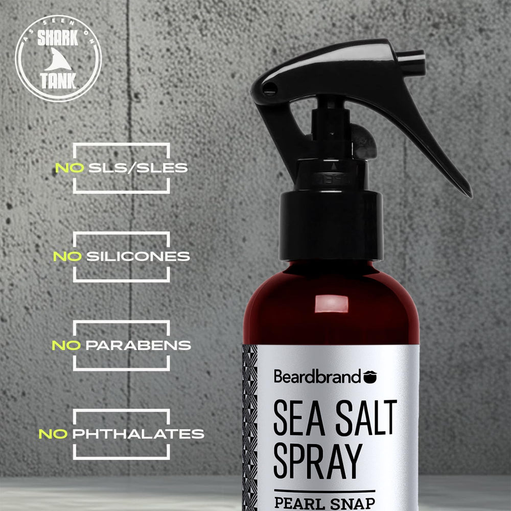 Beardbrand Sea Salt Spray ideal for travel and beach-ready grooming.