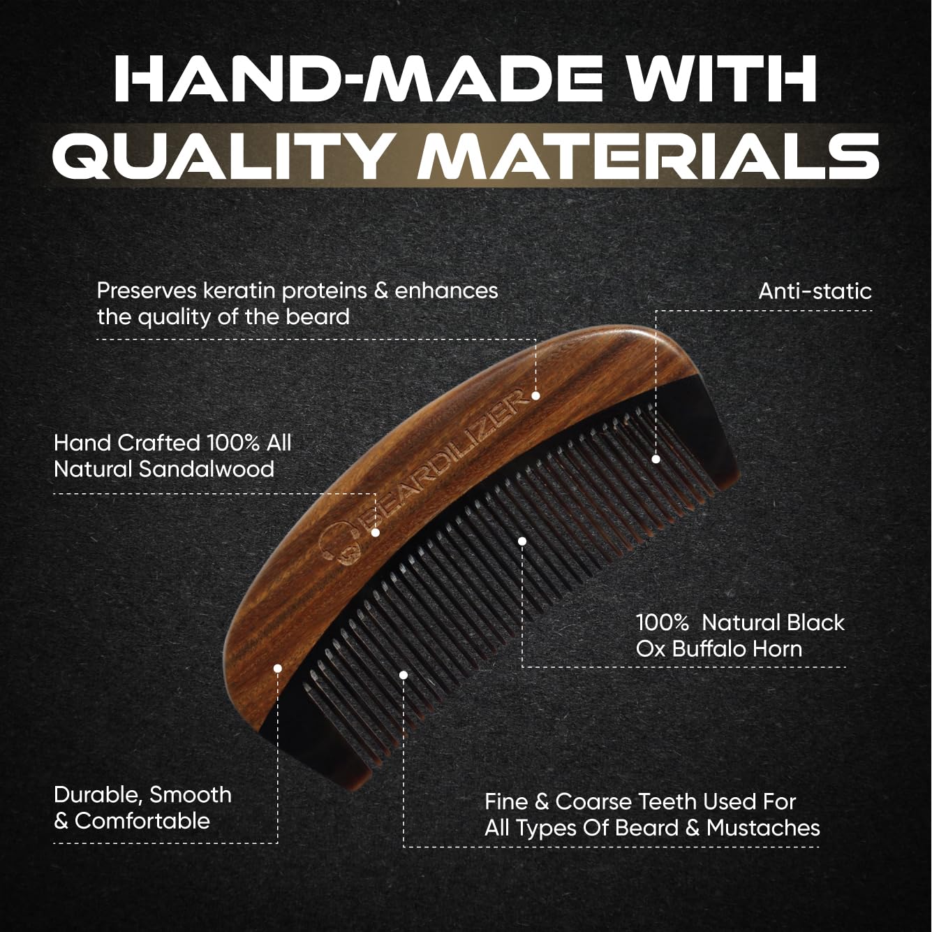 Beardilizer Premium Beard Comb anti-static teeth smoothing frizz