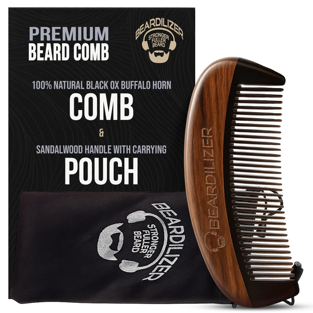 Beardilizer Premium Beard Comb horn-handle close-up for detangling