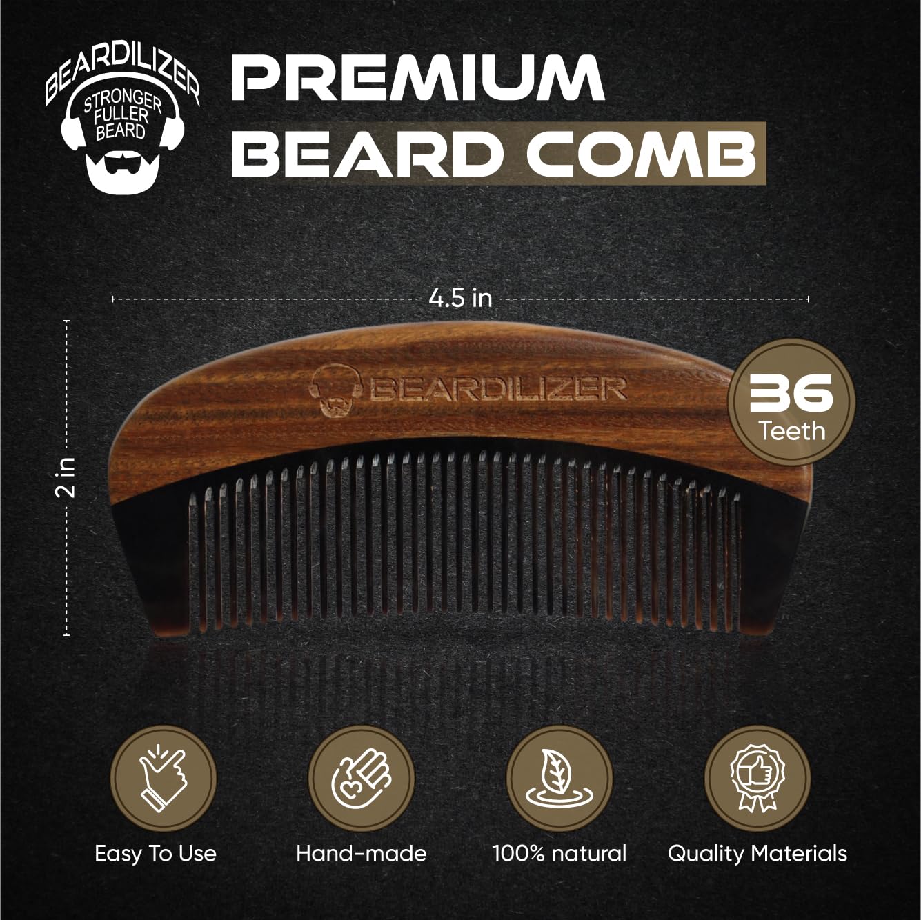 Beardilizer Premium Beard Comb sandalwood handle textured finish
