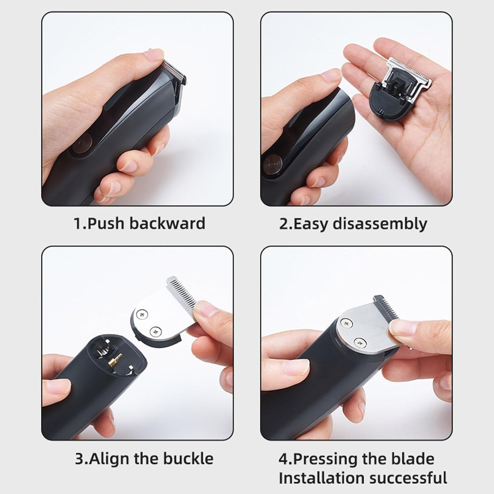 Beard Trimmer 5-in-1 360-degree skin-friendly blades reduce friction during trim.