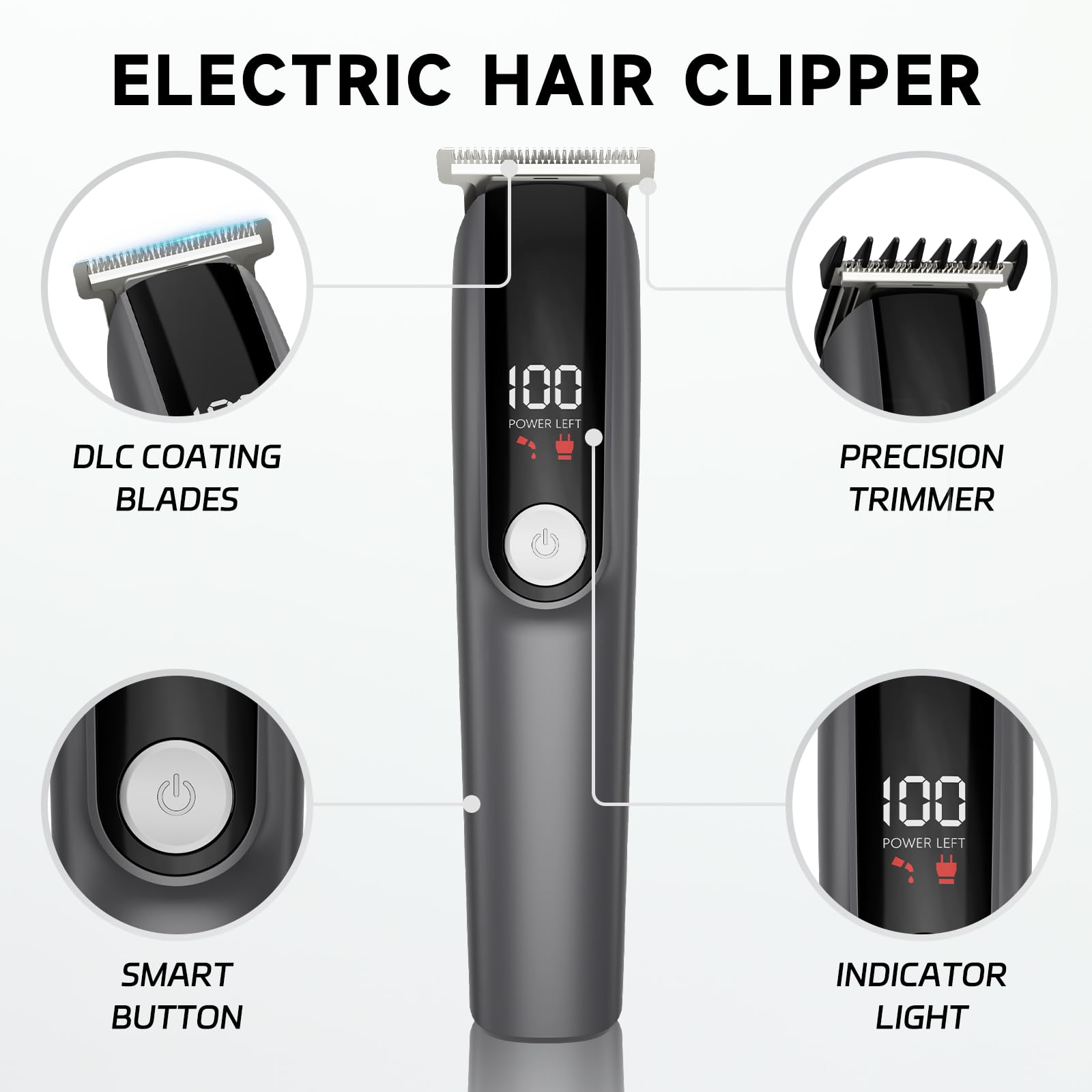 Beard Trimmer 5-in-1 interchangeable heads ready for full-body and facial trimming.