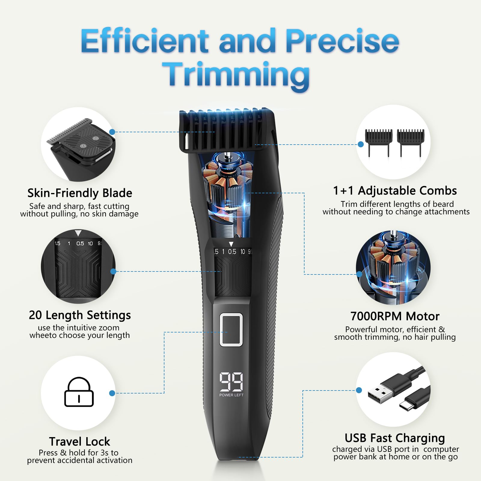 Beatslm beard-trimmer stainless-steel blade delivers clean cuts with minimal pulling for daily use