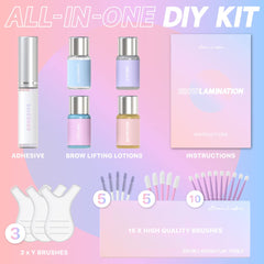 Beau Lashes Brow Lamination Kit conditioning-keratin bottle shows hydrating formula for shinier, healthier brows.