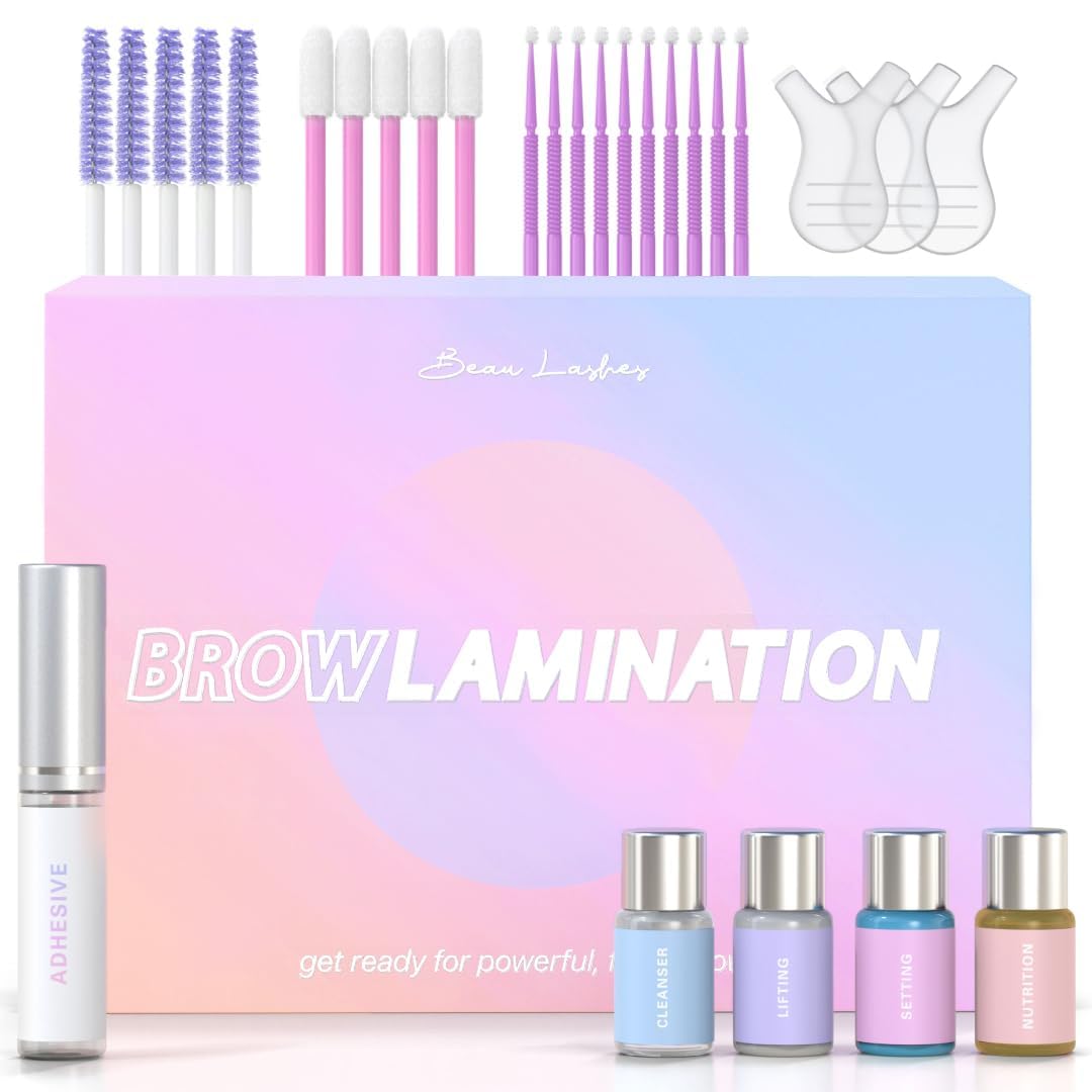 Beau Lashes Brow Lamination Kit packaging shows premium branding for at-home salon-quality results.