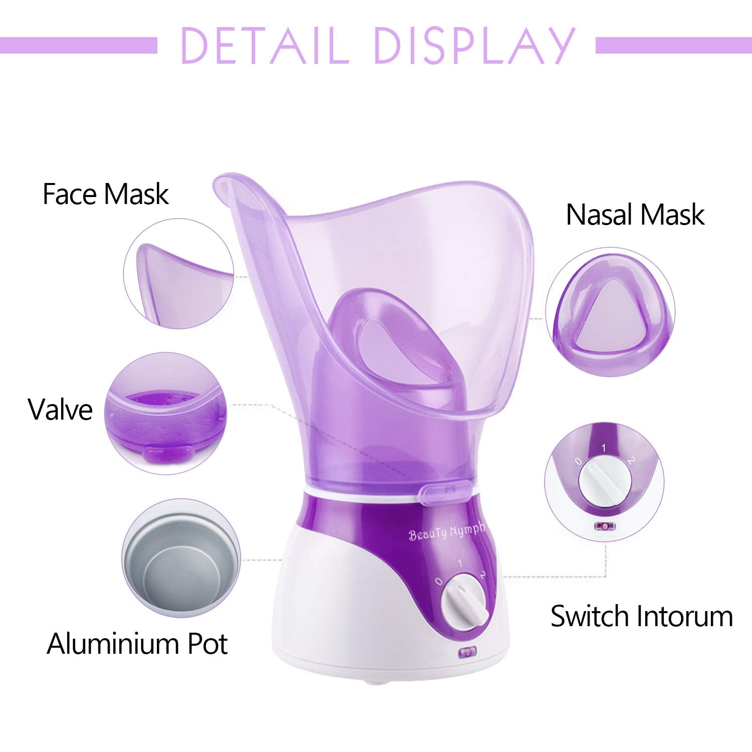 BeauTy Nymph Face Steamer close-up steam plume supporting skin-refreshing cleansing