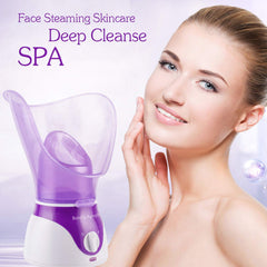 BeauTy Nymph Face Steamer misting session emphasizing open pores and serum absorption