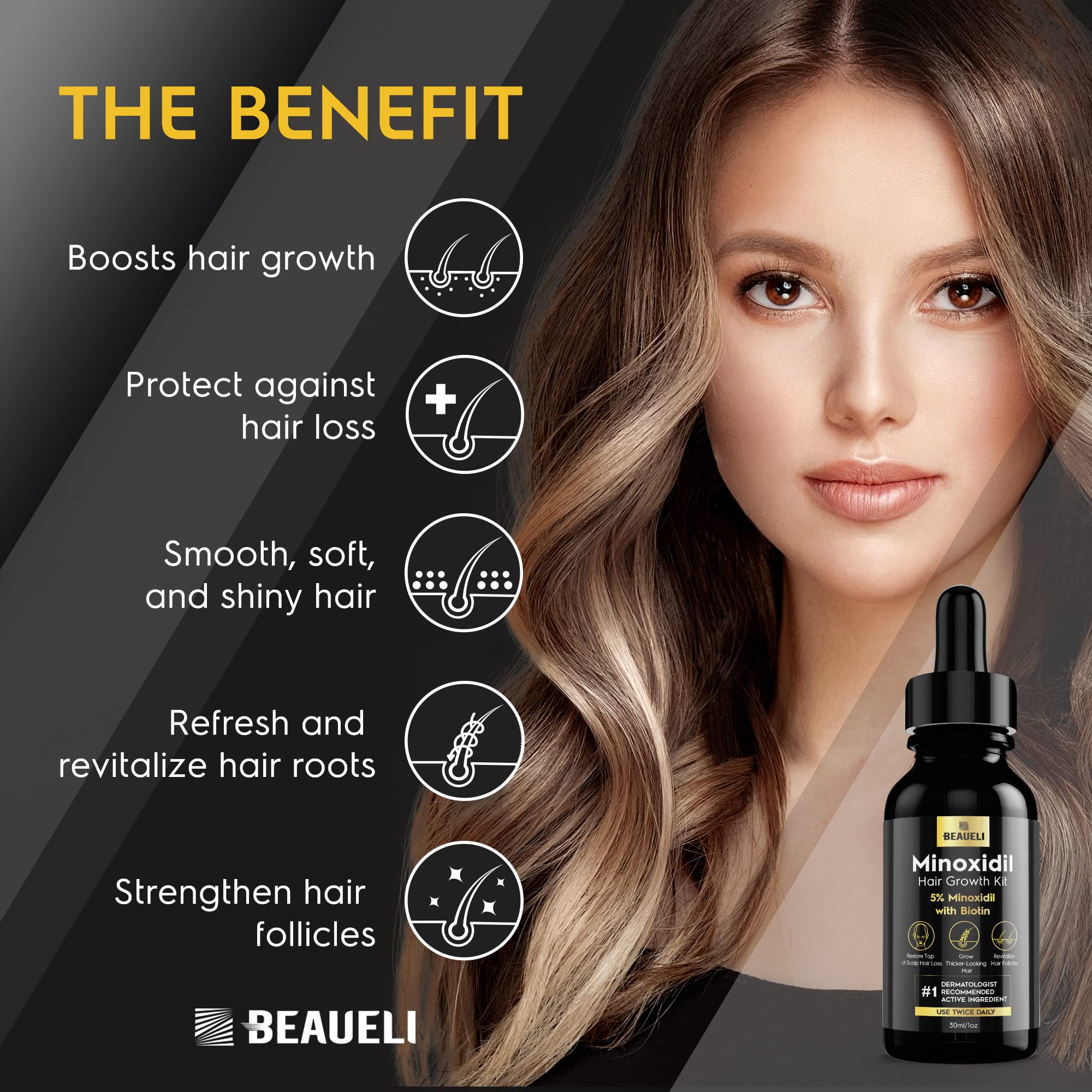 Beaueli Biotin-infused serum closeup highlights nourishing formula for thinning strands.