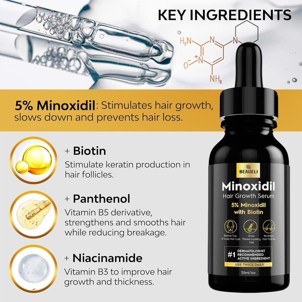 Man applying Beaueli minoxidil to scalp during routine for potential regrowth.