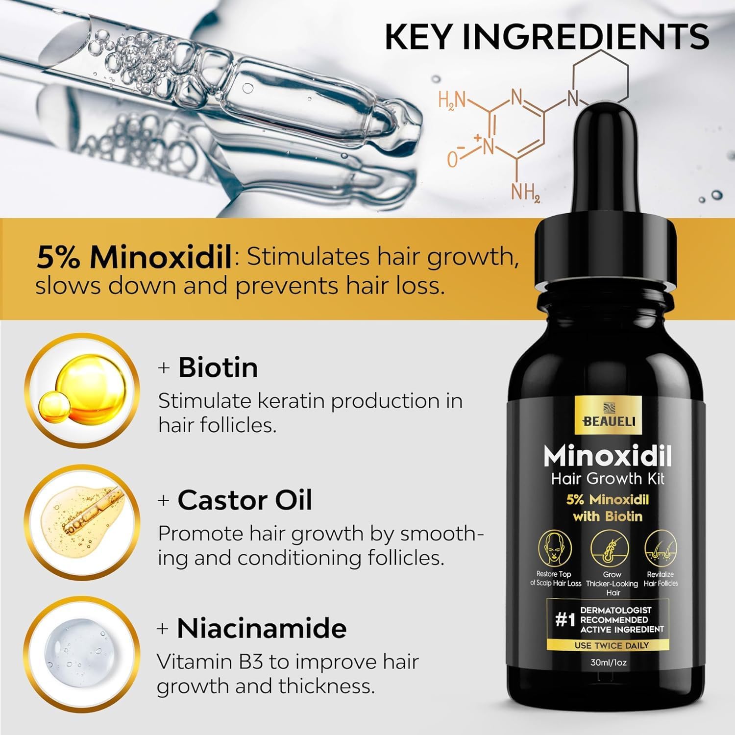 Beaueli Minoxidil for Women usage showing easy routine.