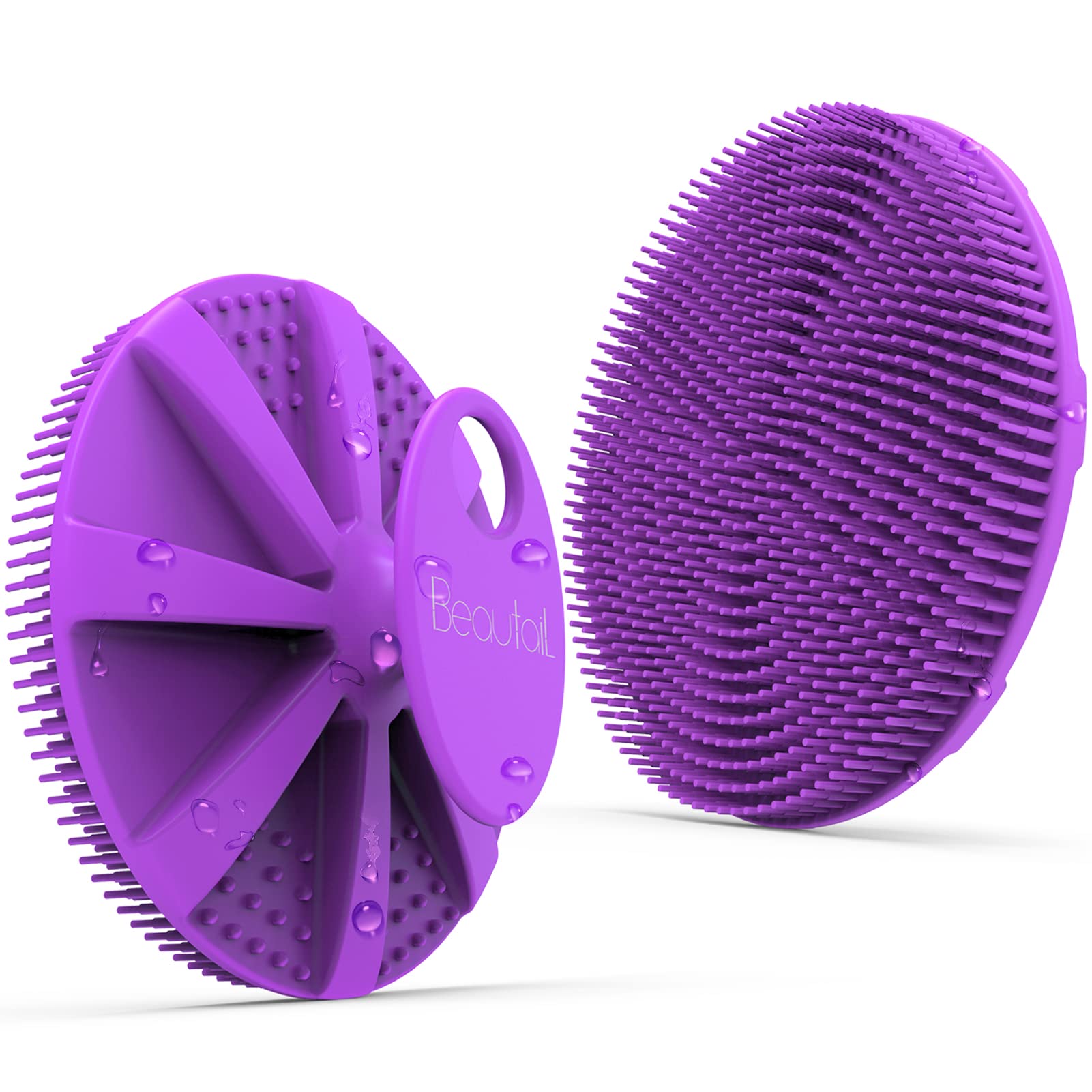 BEAUTAIL cepillo corporal de silicona en mano durante la ducha para exfoliación suave