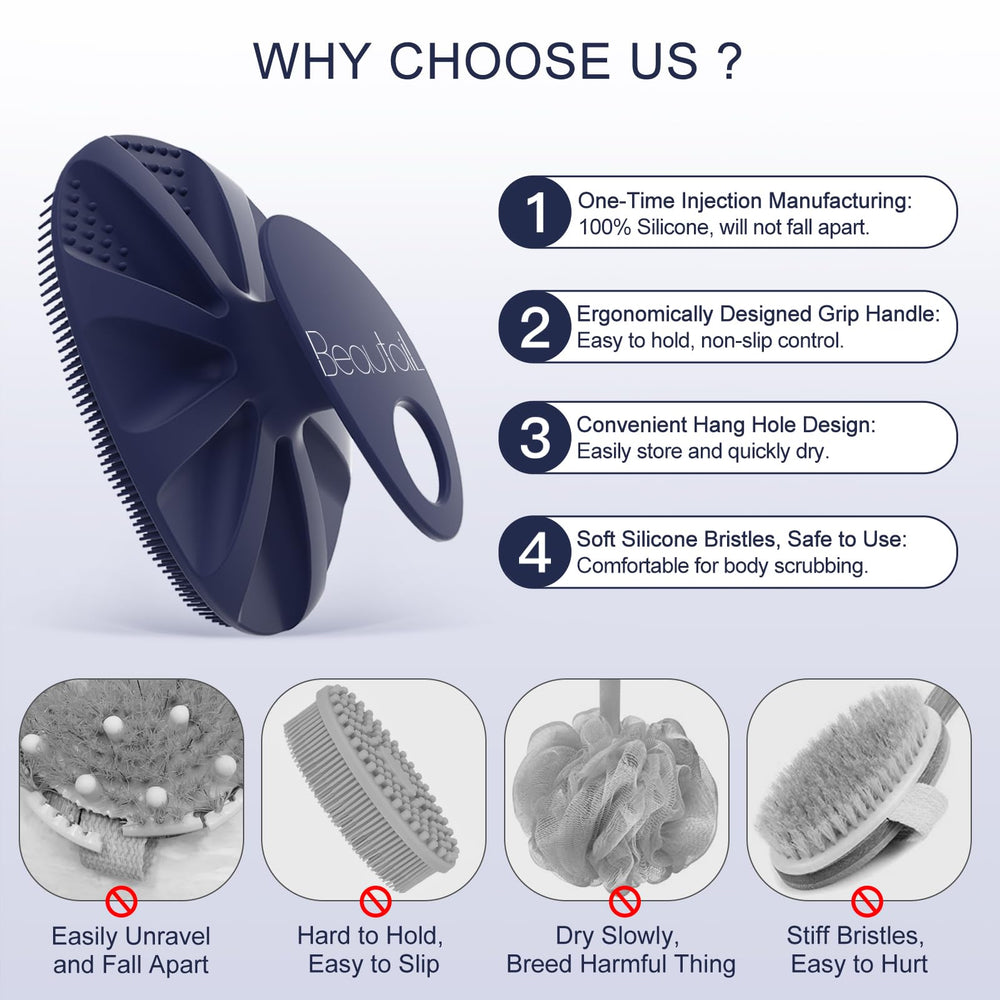 BEAUTAIL silicone body scrubber dries quickly to reduce moisture buildup