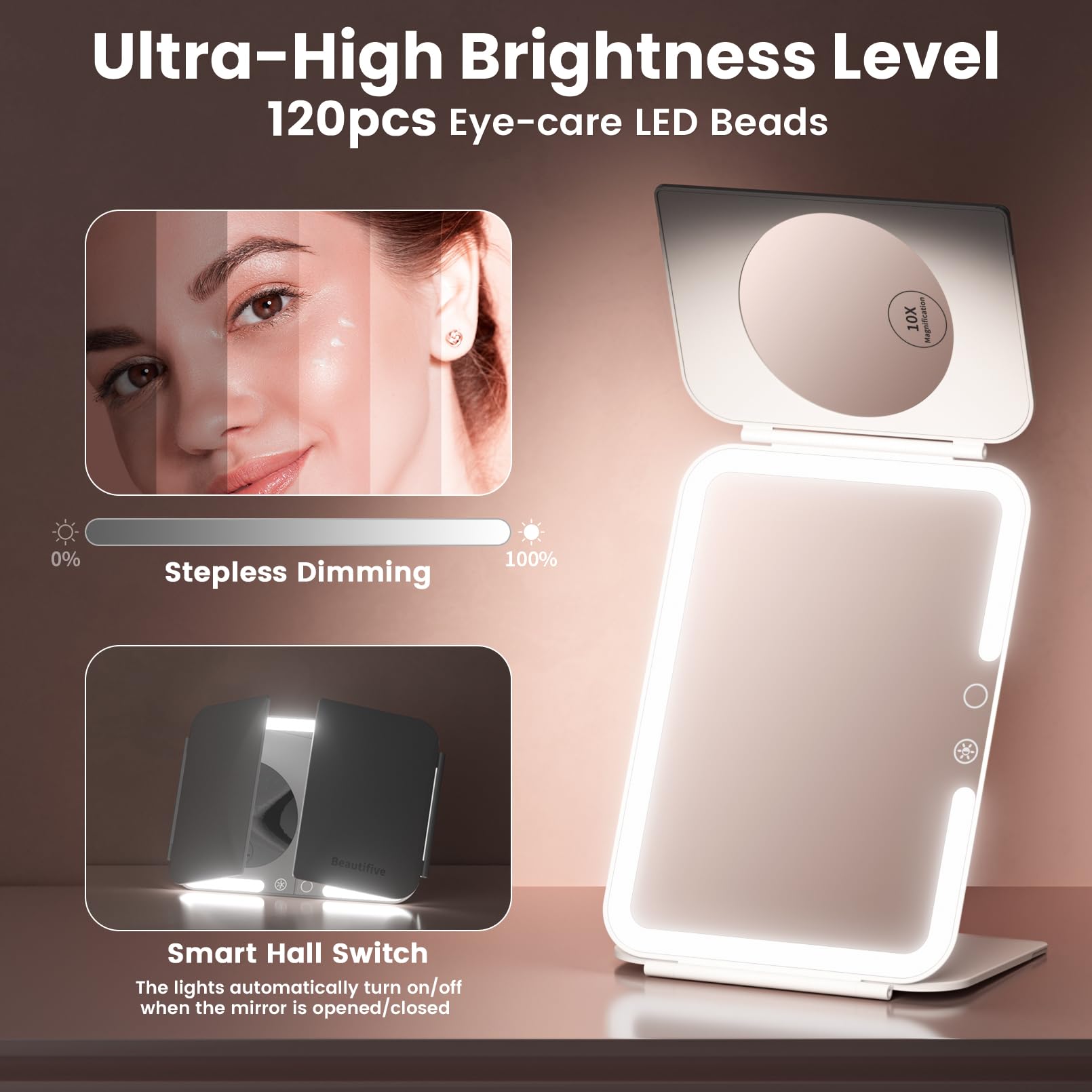 Beautifive LED lighting with 120 beads for true-to-life makeup illumination