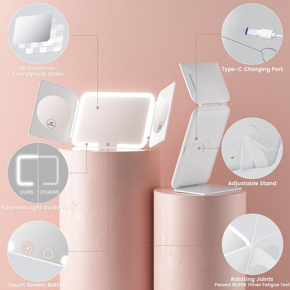 Beautifive reinforced hinges and stable base prevent wobble during makeup sessions