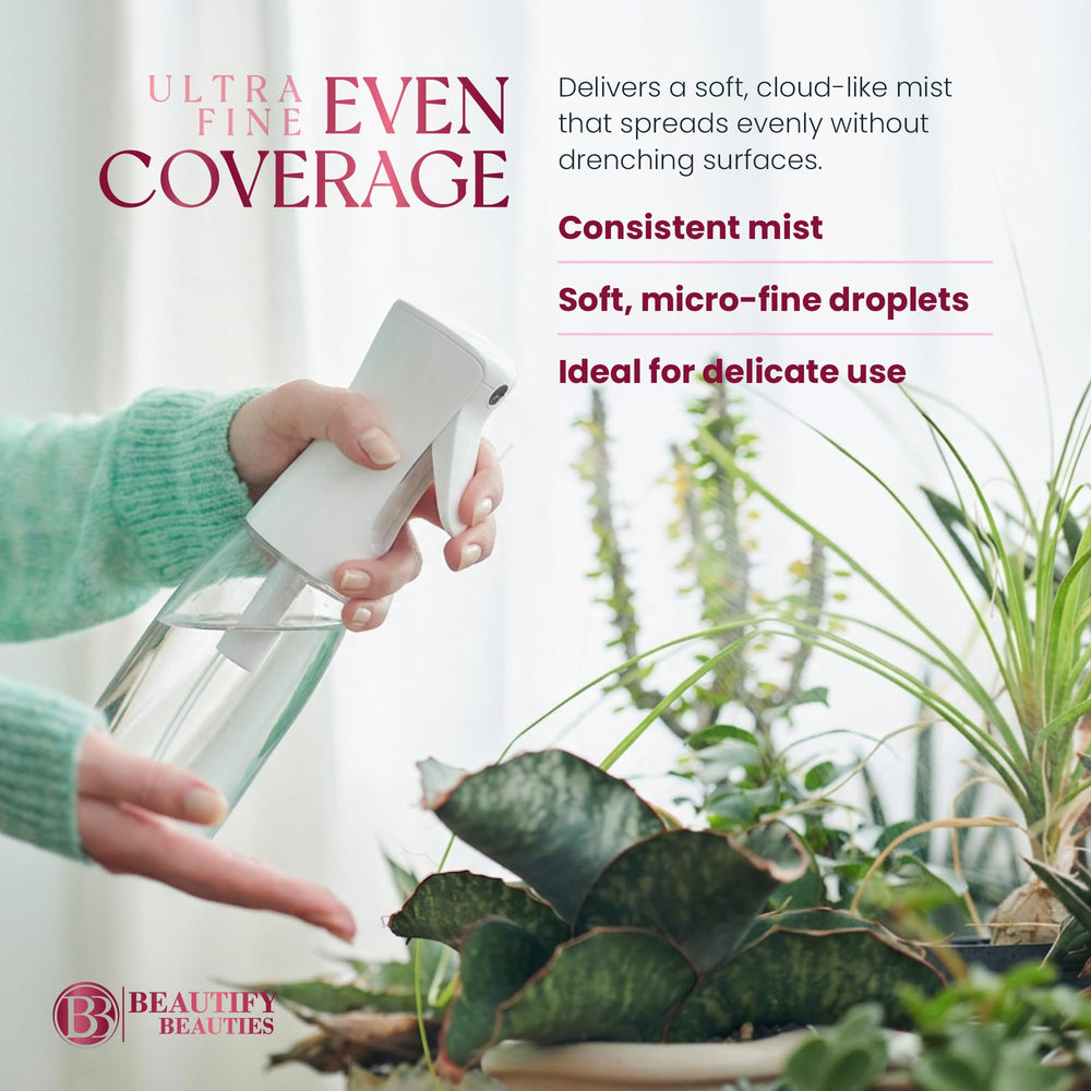 BeautifyBeauties misting a houseplant shows gentle hydration benefit