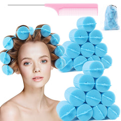 BEAUTIYAND jumbo foam sponge roller blue full-head setup enables fluffy, heat-free curls.