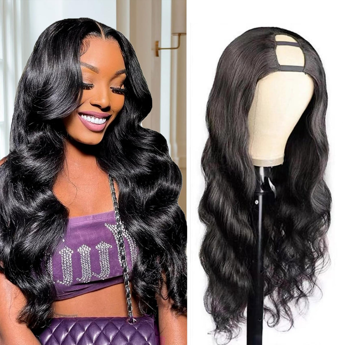 Beautkol U Part wig body wave 18inch shows natural fullness for daily wear