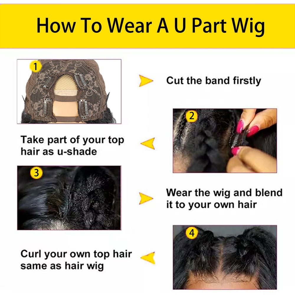  Beautkol U Part wig Brazilian virgin hair closeup shows soft, healthy shine